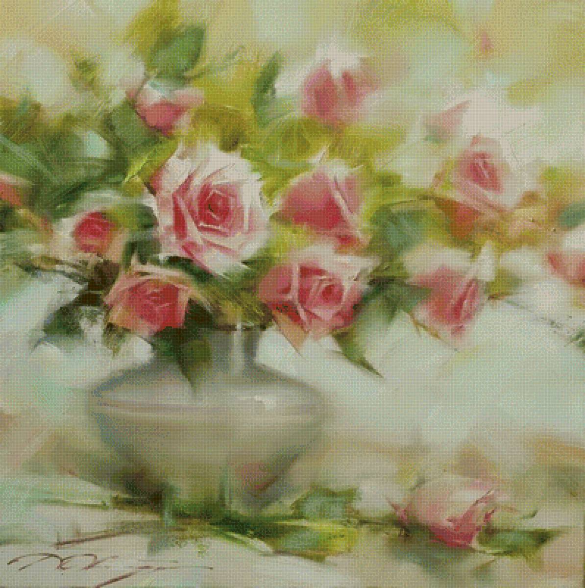 Розовые розы - натюрморт, розы, букет, цветы, розовые - предпросмотр
