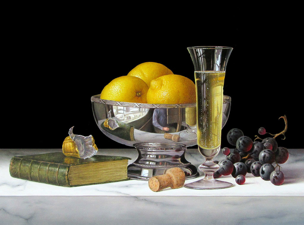 Натюрморт - лимоны, виноград, бокал - оригинал