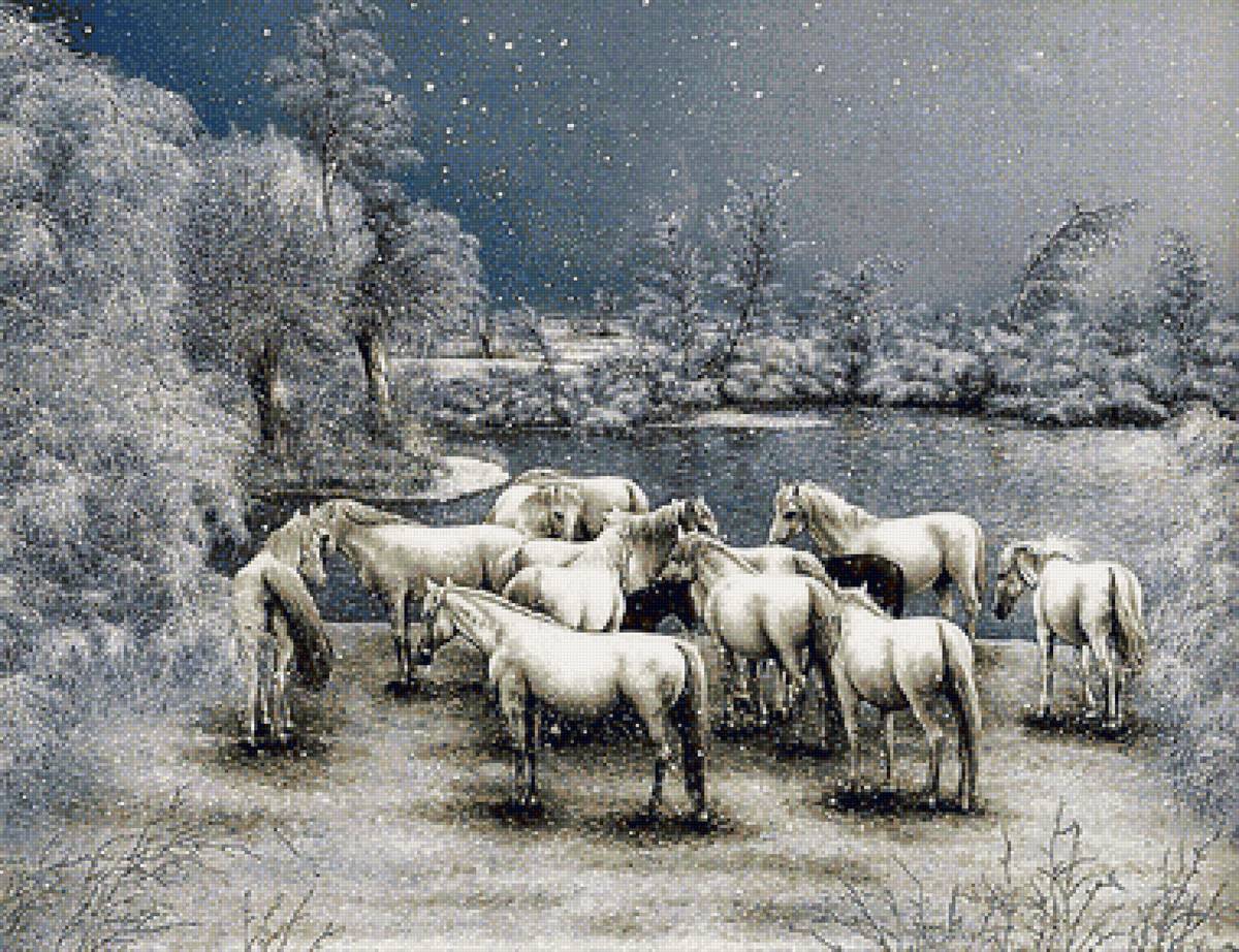 Худ. Миленкович Бисерка - лошади, животные, зима, природа - предпросмотр