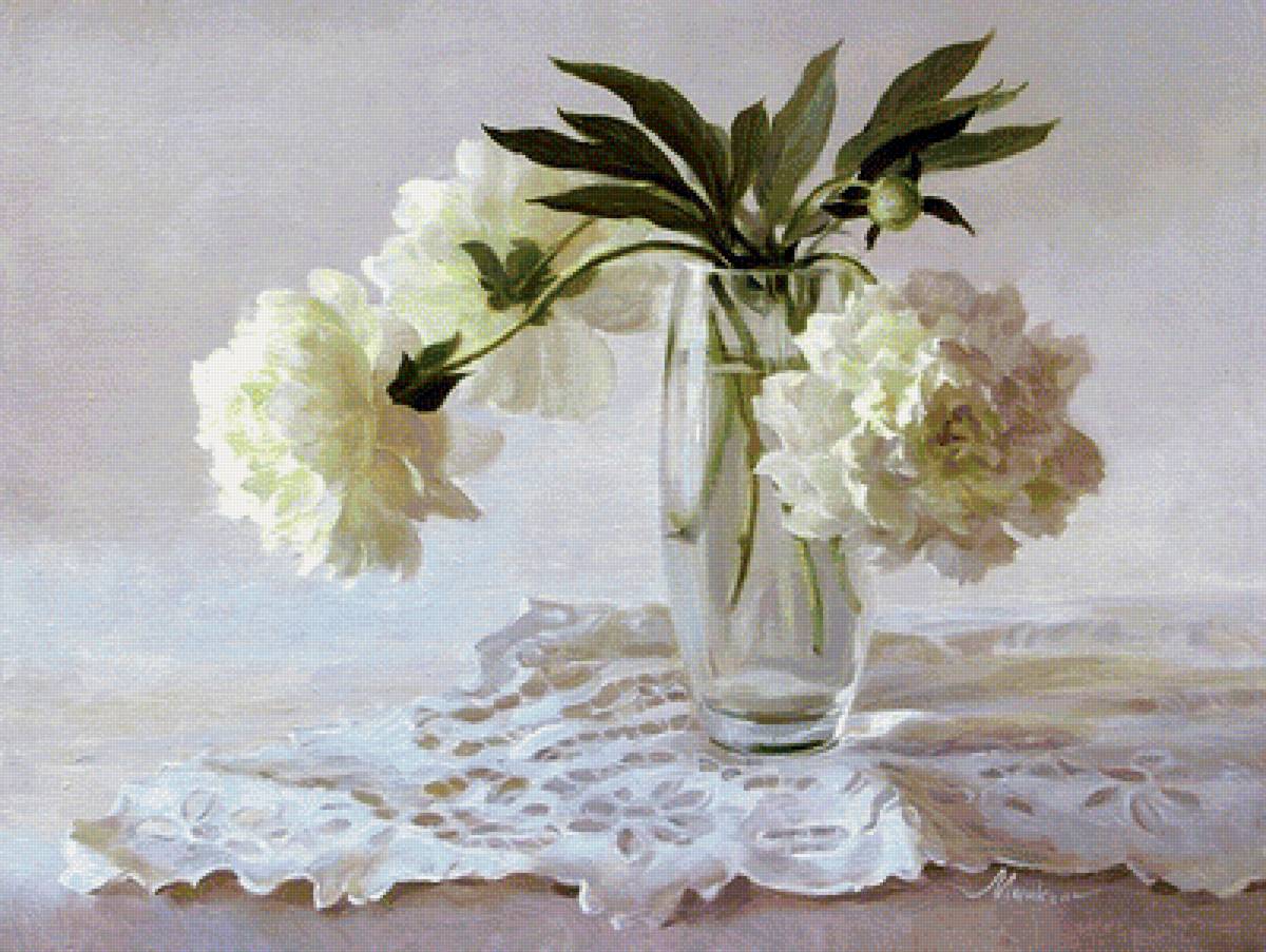 пионы - букет, пионы, цветы, пейзаж, картина, кувшин - предпросмотр