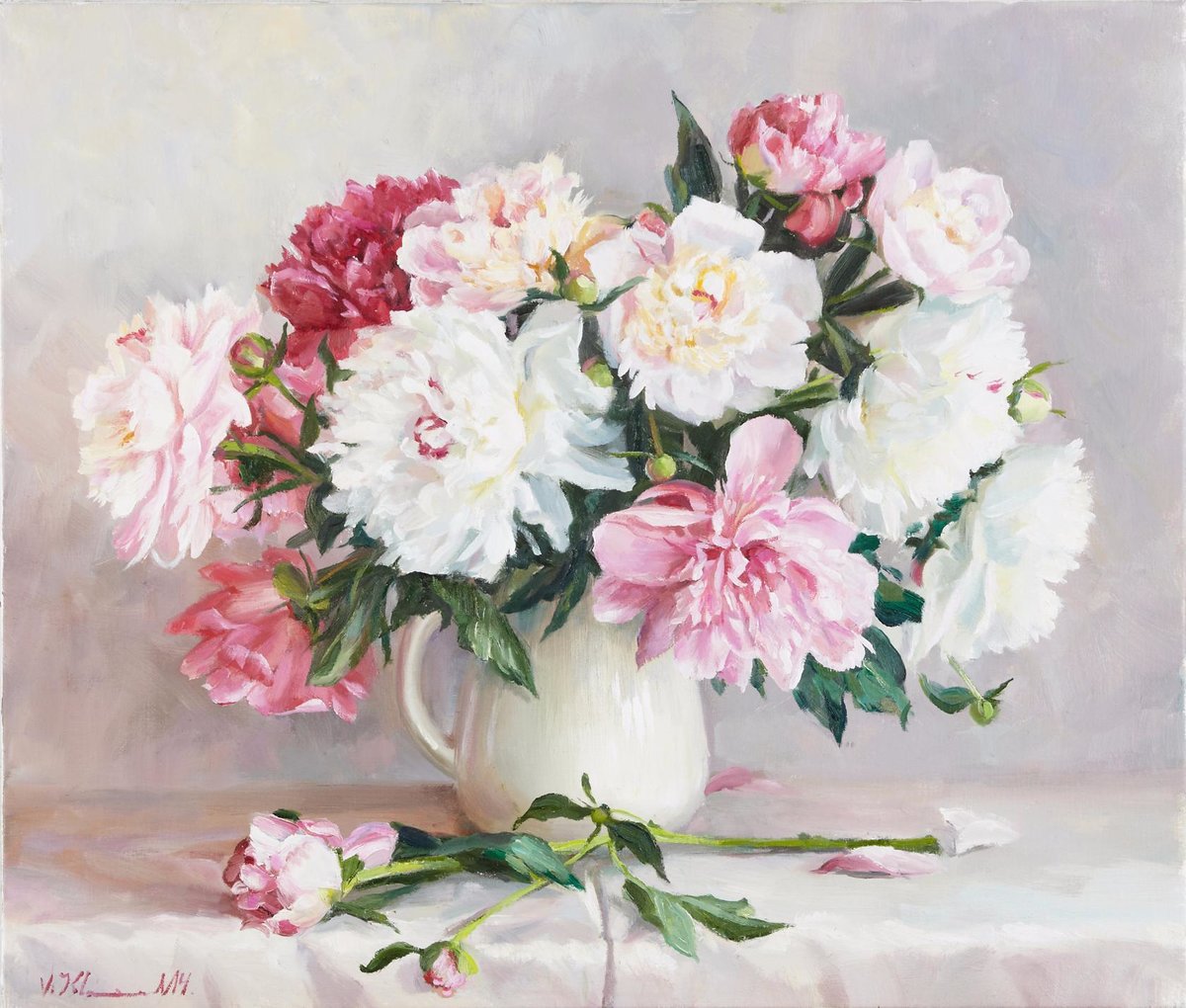 пионы - пионы, кувшин, букет, картина, пейзаж, цветы - оригинал