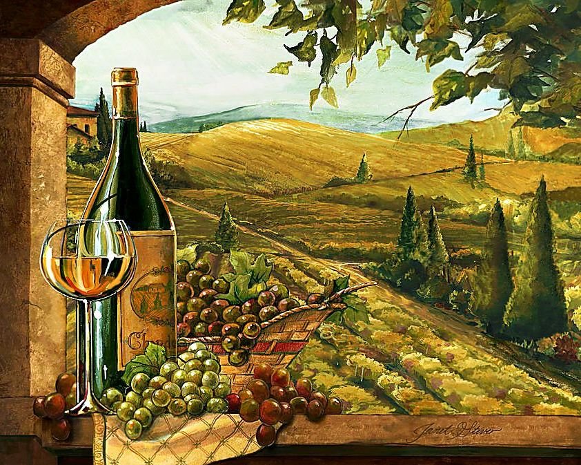 Осенний натюрморт. - виноград, натюрморт. живопись., вино, пейзаж - оригинал