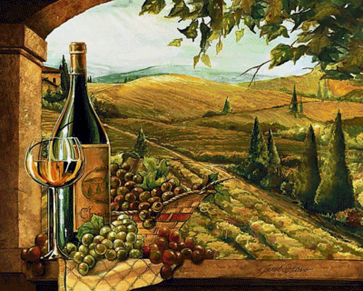 Осенний натюрморт. - вино, виноград, пейзаж, натюрморт. живопись. - предпросмотр