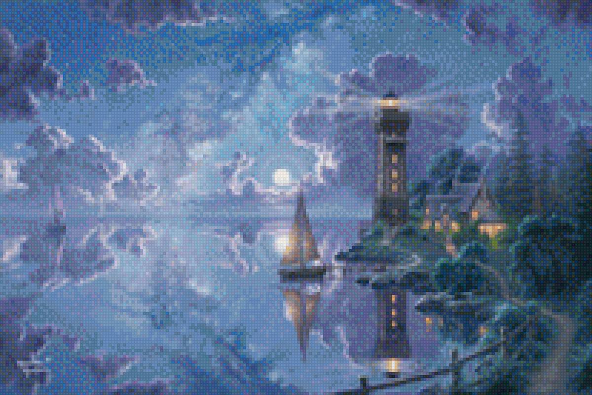 Волшебная ночь.  Парусник. Маяк - предпросмотр