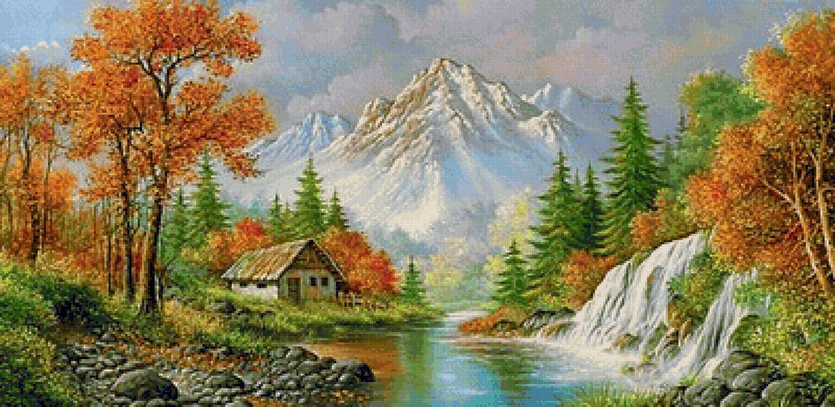 Домик в горах - река, городской пейзаж - предпросмотр