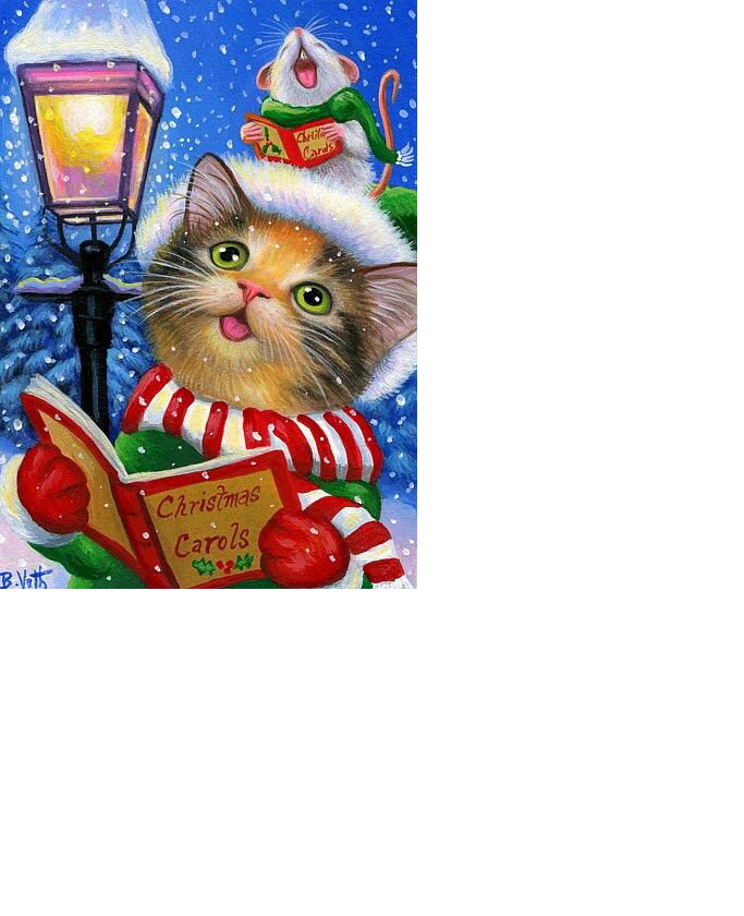 Рождественские песни - новогодняя, снег, котенок, фонарь, зима - оригинал