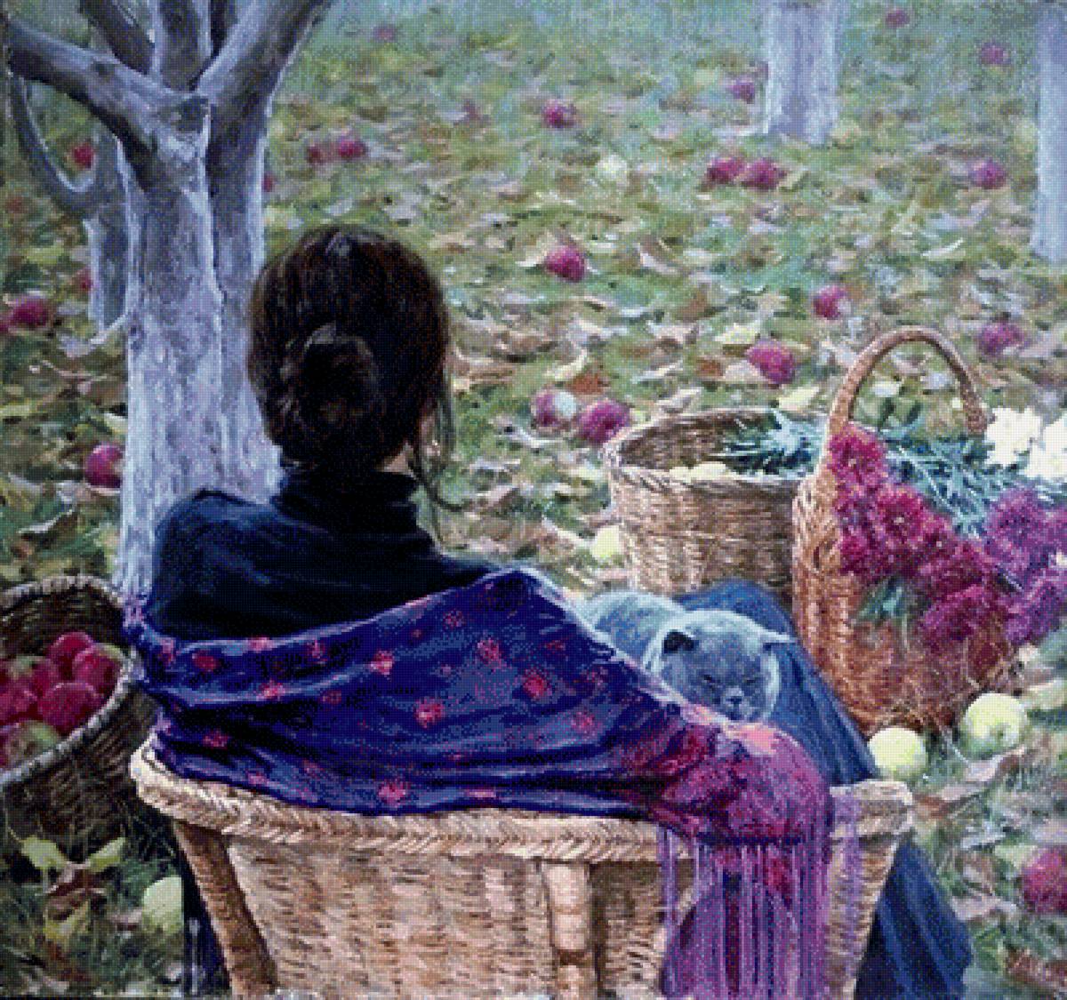 Дама с котом. - осень, кот, сад, портрет, женщина - предпросмотр