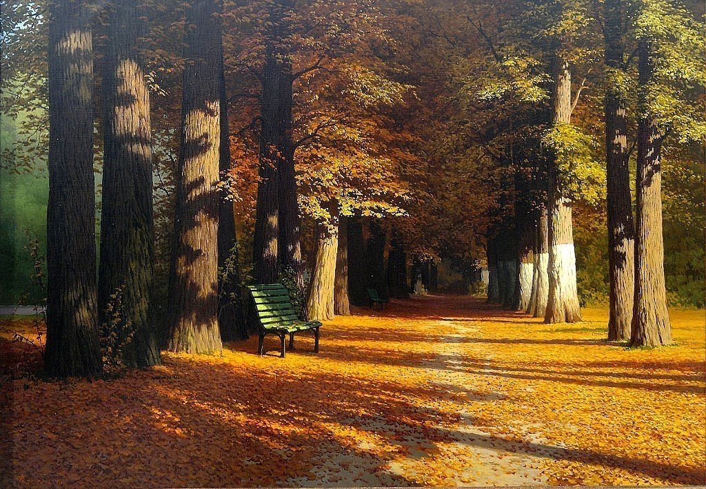 Золотая осень - осень, природа, парк, скамейка, лес, золотая осень, пейзаж - оригинал