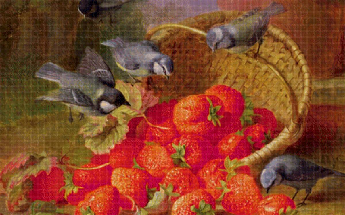 Синички и клубника - корзина, клубника, птицы - предпросмотр