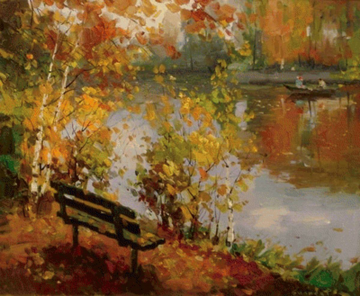 Осенняя скамейка - золотая осень, осень, скамейка, пейзаж, лес, парк - предпросмотр