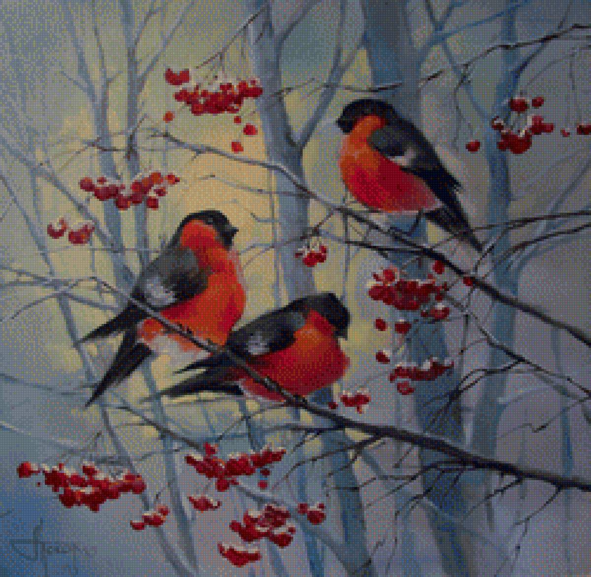 снегири - зима, живоптсь, снегири, птицы - предпросмотр