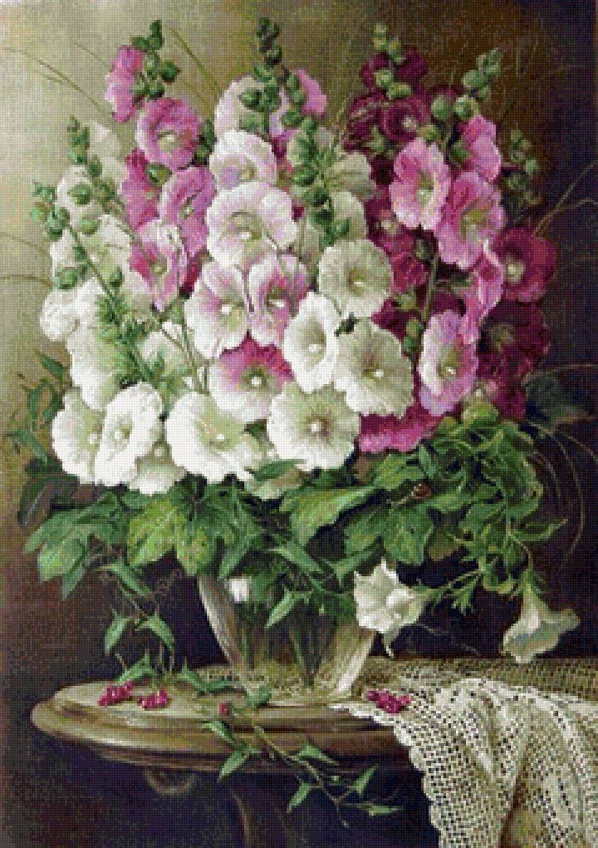 Худ. Елена Добель. Мальвы - букет, мальвы, цветы - предпросмотр