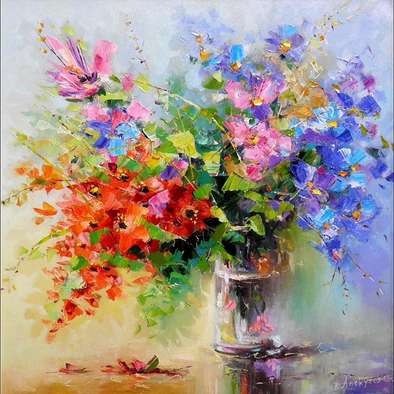 Букет цветов - цветы, кувшин, букет, картина, пейзаж - оригинал