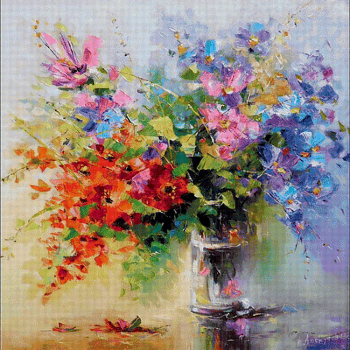 Букет цветов - пейзаж, кувшин, цветы, картина, букет - предпросмотр