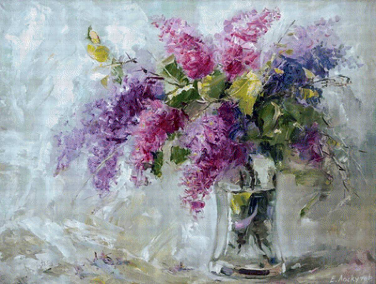 букет сирени - букет, кувшин, пейзаж, цветы, картина, сирень - предпросмотр