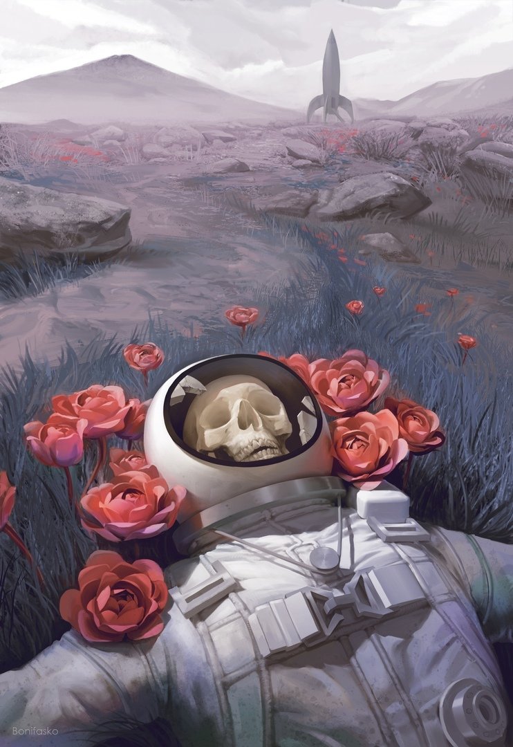 На другой планете - ракета, сон, цветы, космос - оригинал