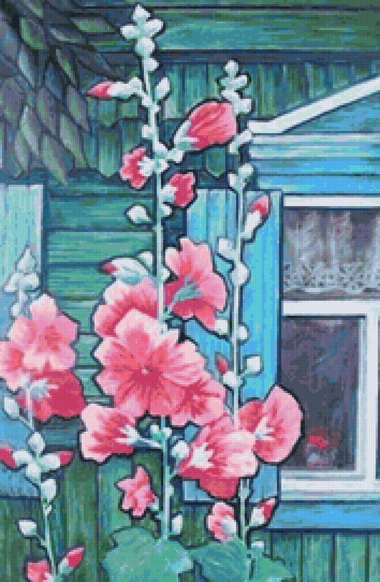 Мальва у окна - цветы, мальва, окно, дом - предпросмотр