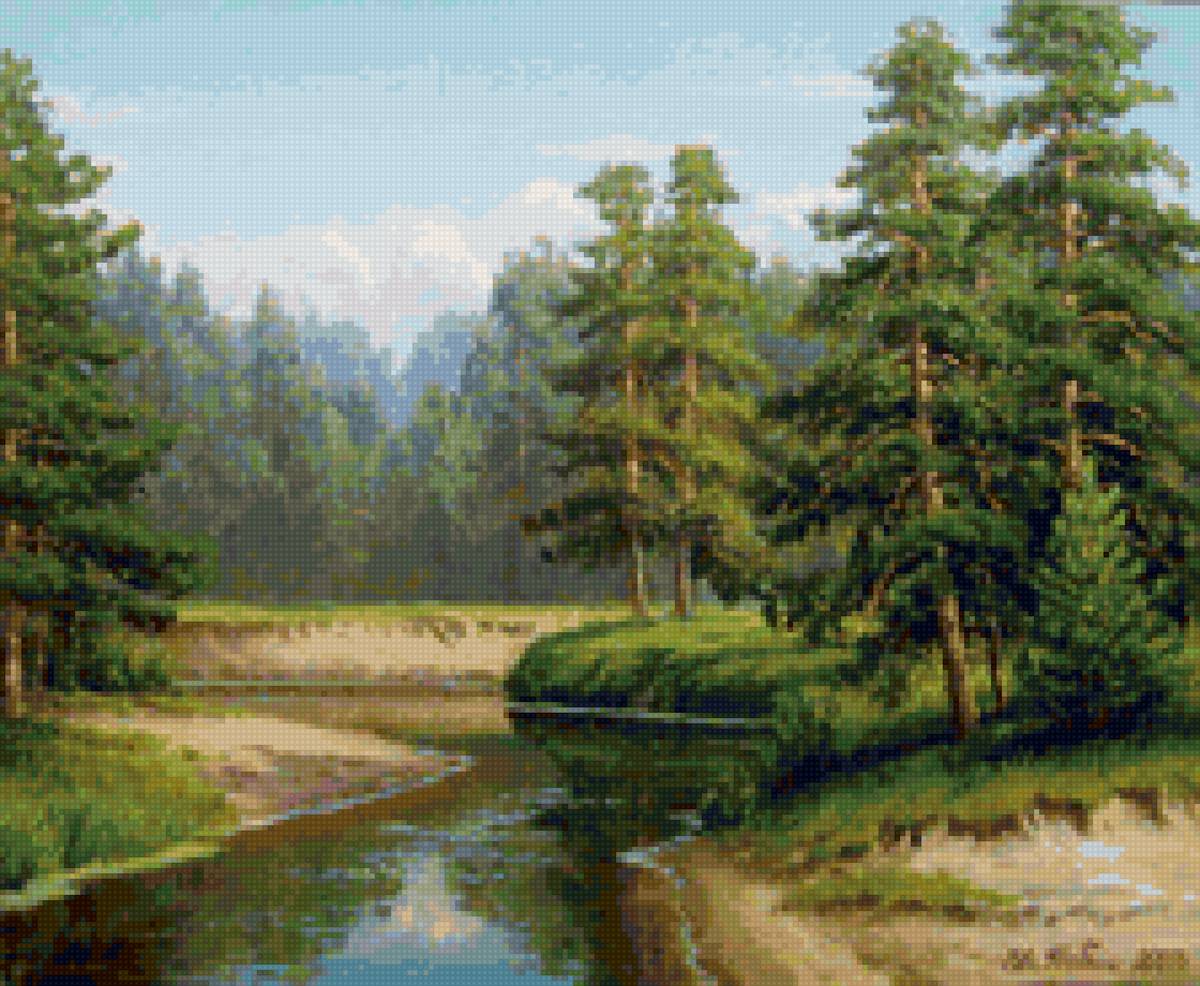 Ели 1234 - пруд, лето, ели - предпросмотр