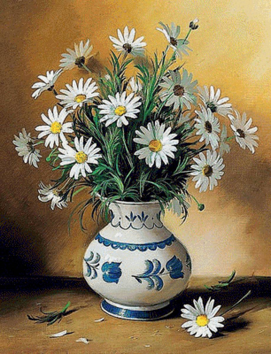 Ромашки. - цветы, натюрморт, живопись. - предпросмотр