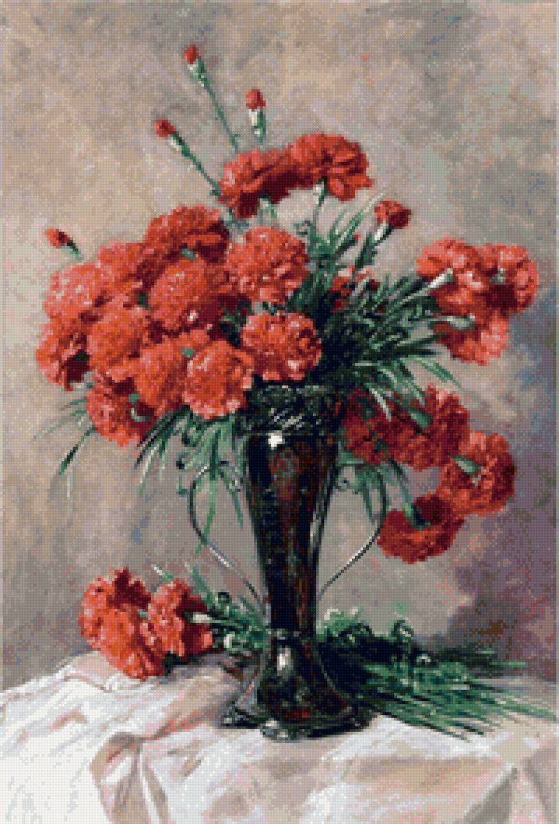 Красные гвоздики - цветы, гввоздики, букет - предпросмотр