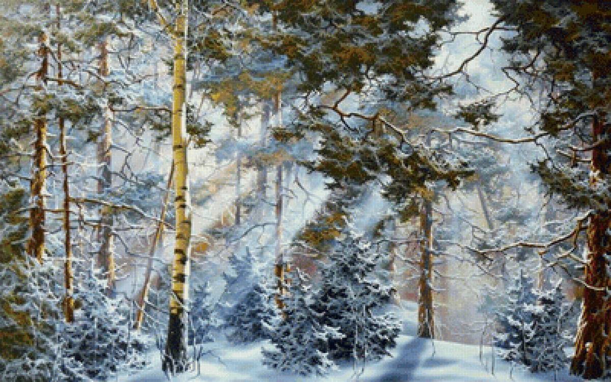 Зимний пейзаж - лучи, зима, снег - предпросмотр