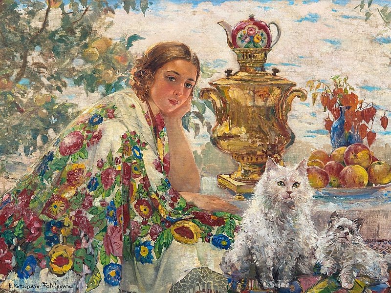 у самовара - картина - оригинал