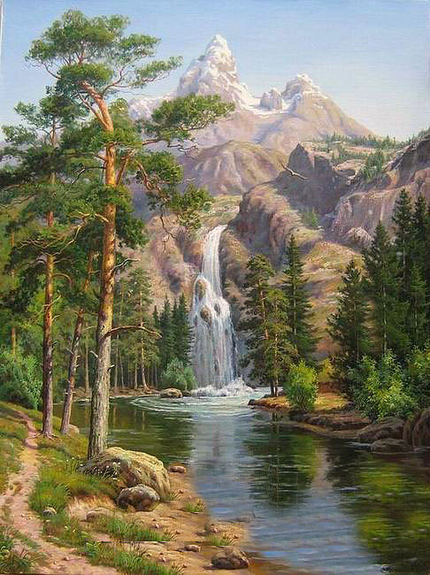 Лесной водопад - лес, пейзаж, природа, водопад, река - оригинал