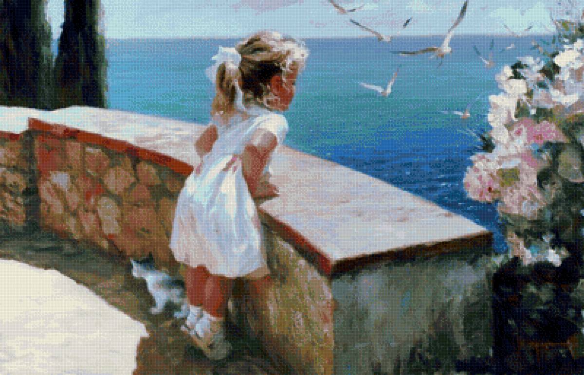 девочка и море - чайки, море, девочка - предпросмотр