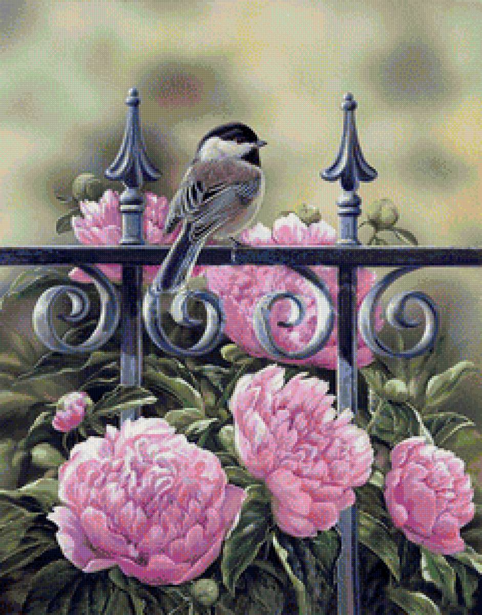 Худ. Розмари Милетт - птицы, воробей, цветы - предпросмотр