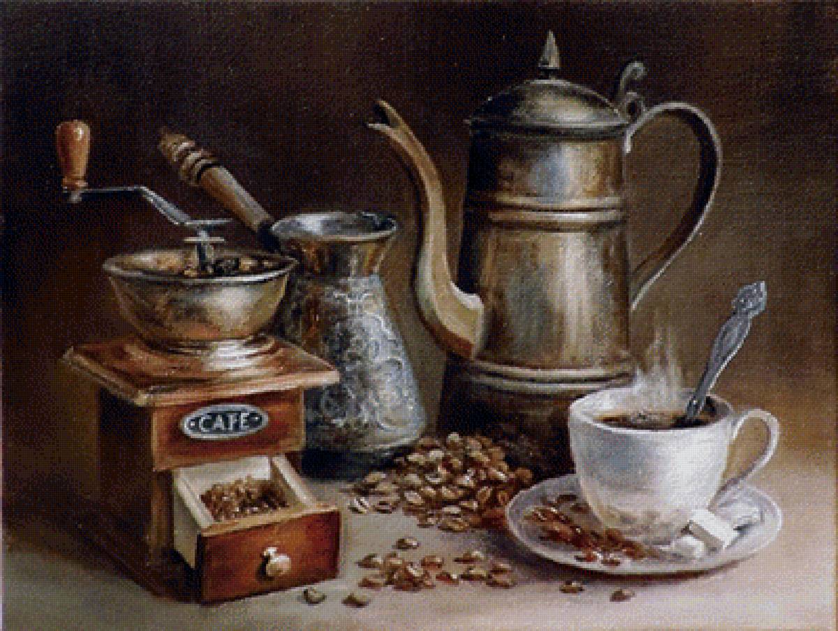 "Кофейная компания" О.Воробьёва - кофе, кофемолка, чашка, кофейник - предпросмотр