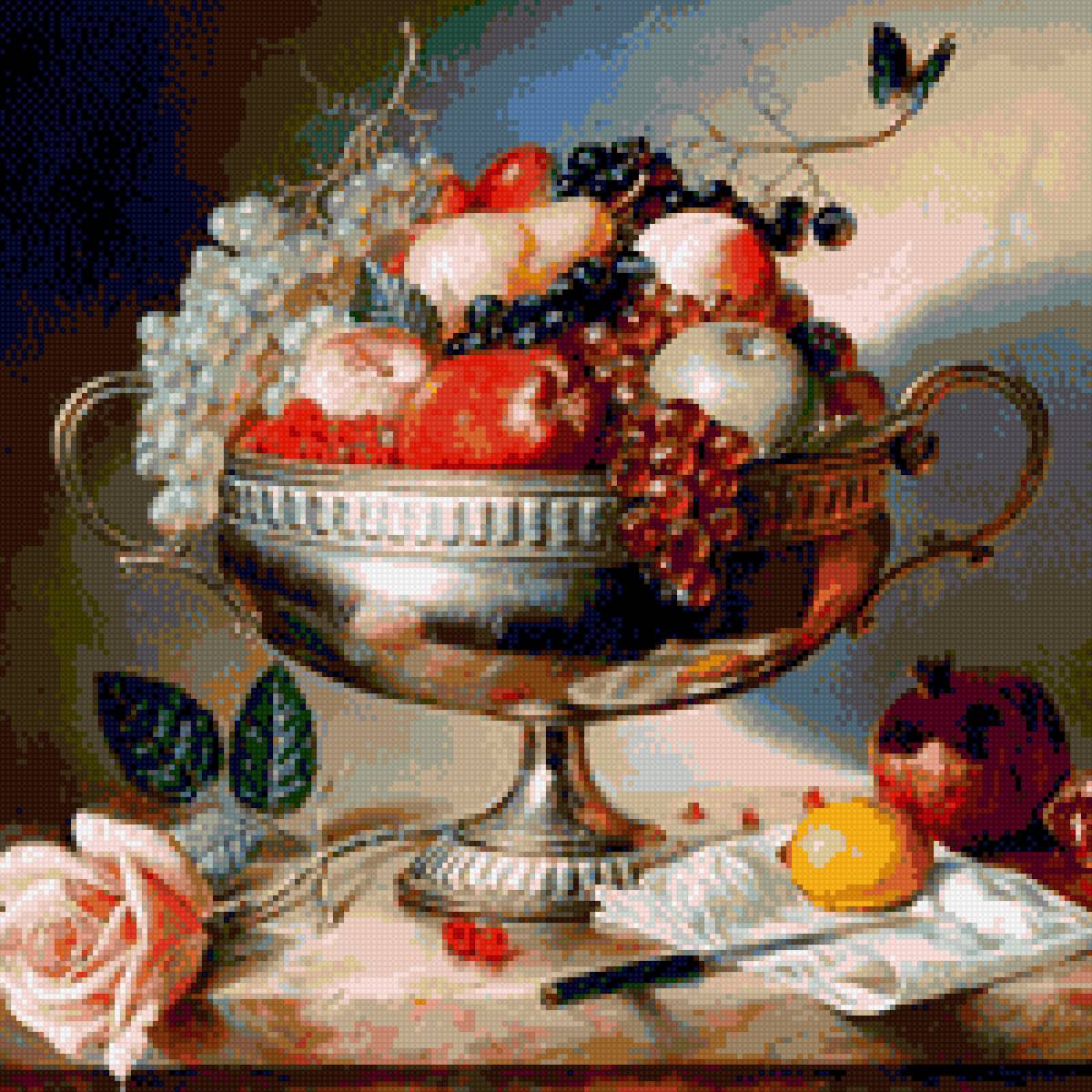 Натюрморт из фруктов - фрукты в вазе, кухонный натюрморт - предпросмотр
