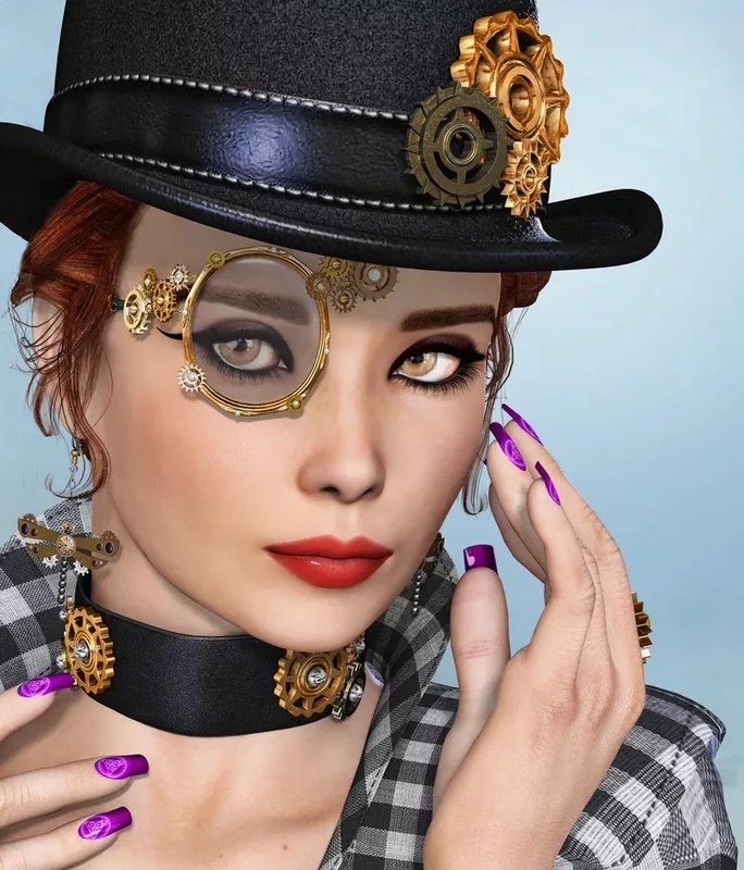 стимпанк - девушка, монокль, шляпа - оригинал