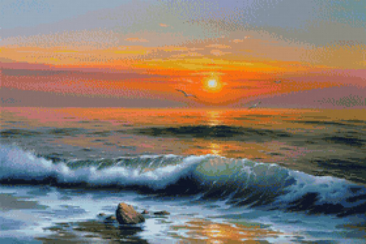 Волна - природа, море, скалы, закат, берег - предпросмотр