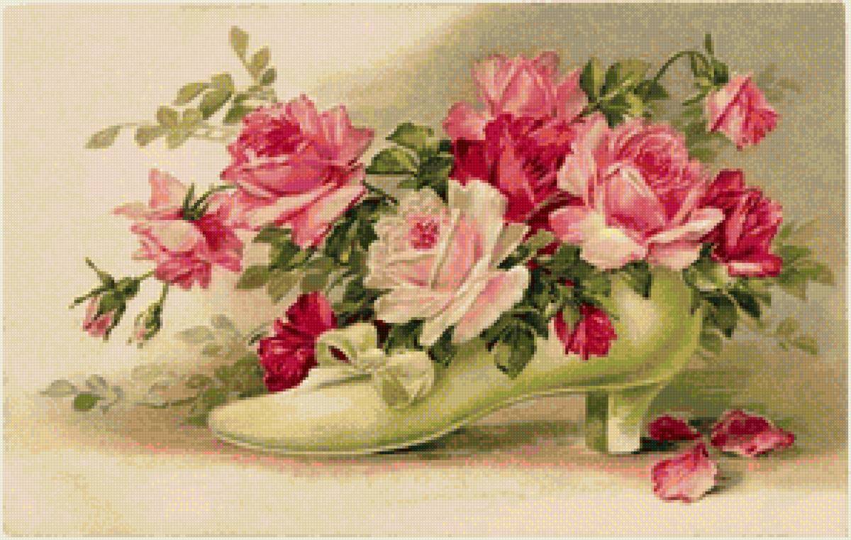 Туфелька роз - цветы, туфелька, розы - предпросмотр