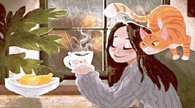 И ПУСТЬ ВЕСЬ МИР ПОДОЖДЕТ - чаепитие, тепло, дождь, девушка - оригинал