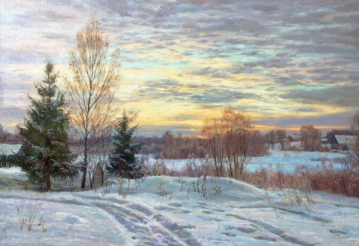 Худ. Станислав Брусилов - закат, природа, пейзаж, вечер, зима - оригинал