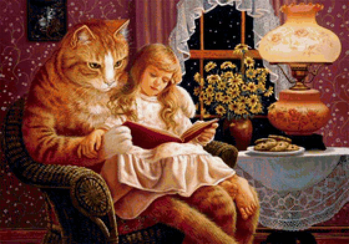 Сказка на ночь - кот, девочка, сказка - предпросмотр
