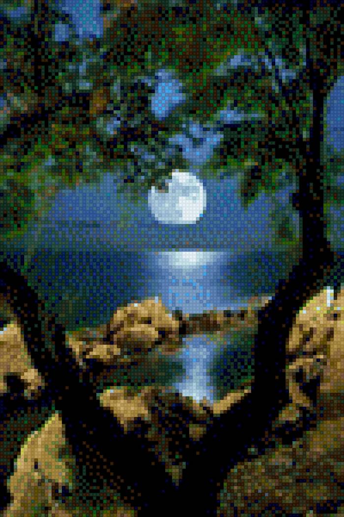 Лунная дорожка - море, дерево, луна, свет, камни - предпросмотр