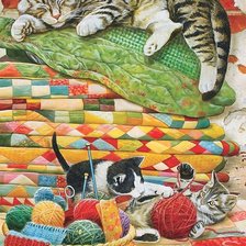 Оригинал схемы вышивки «кошка с котятами» (№1794859)