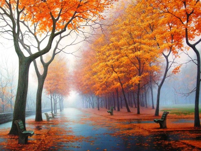 туманное утро в осеннем парке -3 - оригинал