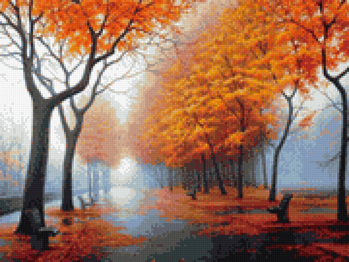 туманное утро в осеннем парке -3 - предпросмотр