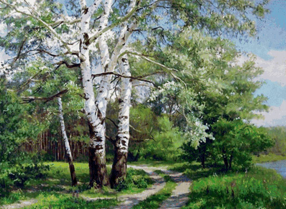 Пейзаж - березы, тропинка - предпросмотр