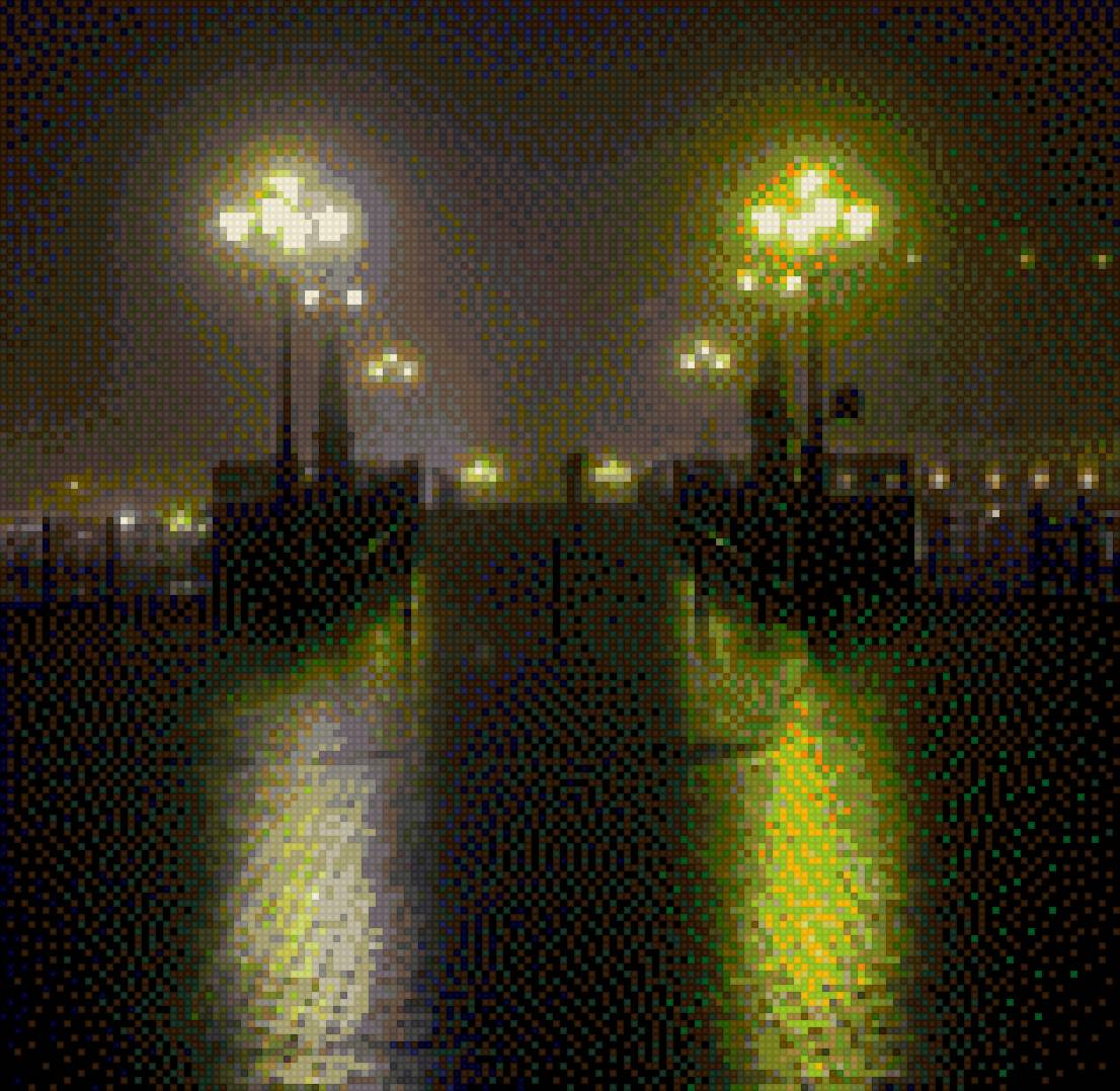 Ночной город - дождь, мост, фонари, человек - предпросмотр