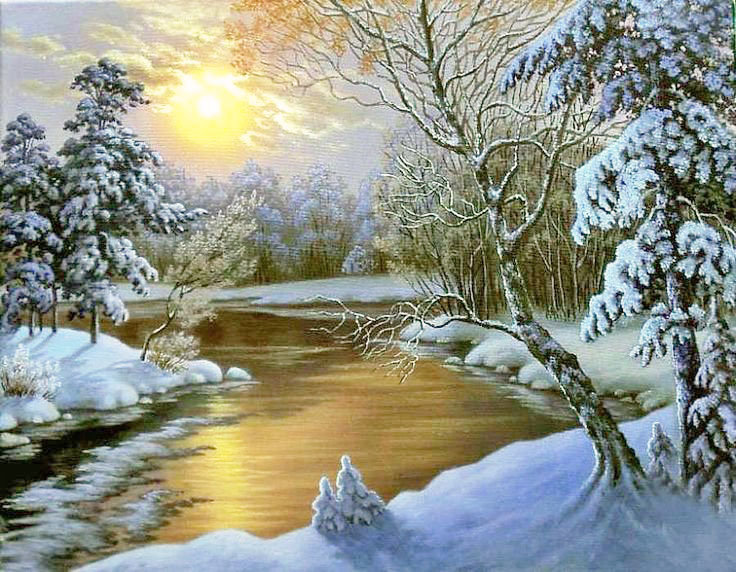 Сумерки зимой - вода, природа, пейзаж зима, снег - оригинал