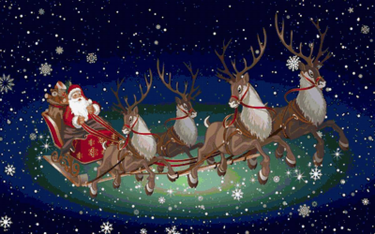 дед Мороз на оленях - новый год - предпросмотр