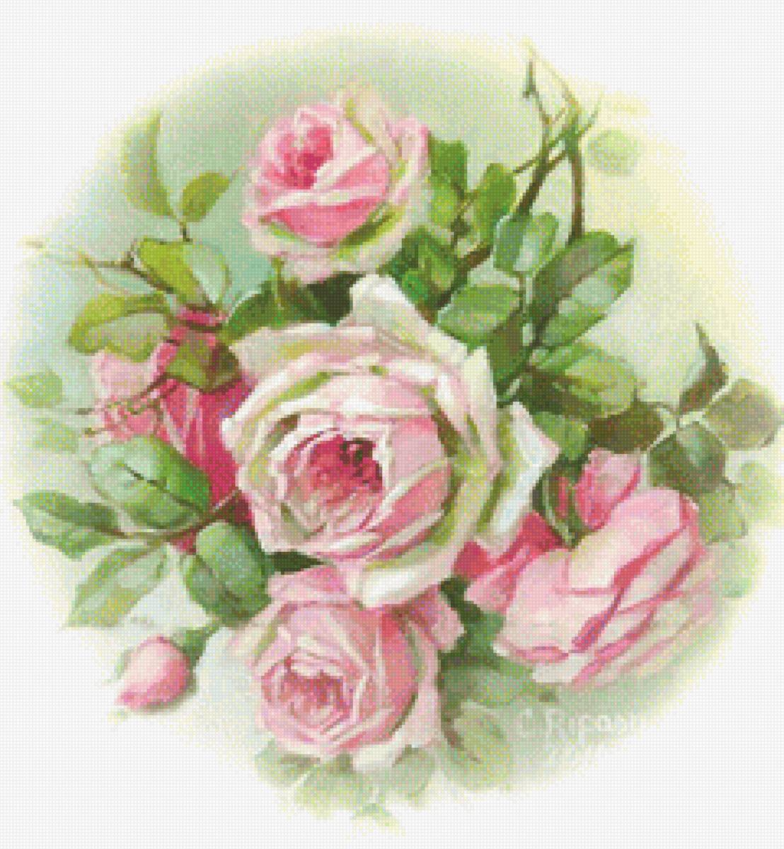 Акварельные розы - вышивка крестиком - предпросмотр