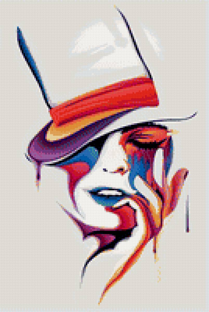 Девушка в шляпе - шляпа, девушка, краски, минимализм - предпросмотр