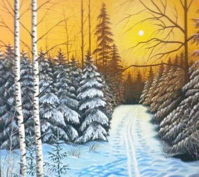 Закат - пейзаж зима, лес, снег, природа - оригинал