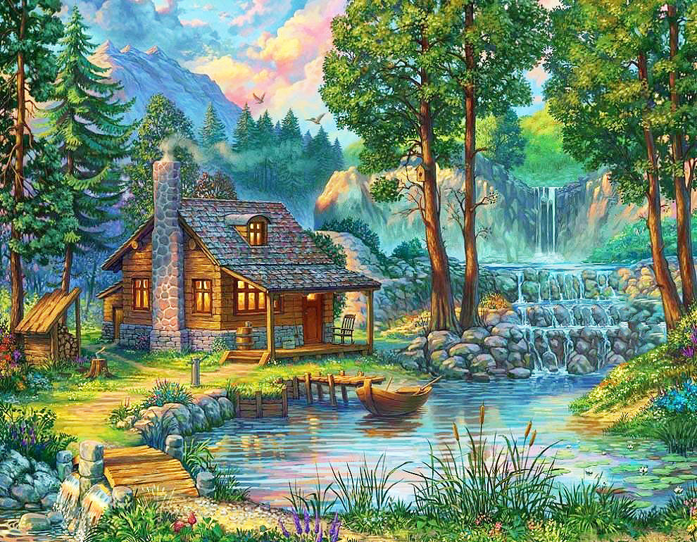 Серия "Волшебные домики" - дома, природа, пейзаж, лес, речка - оригинал