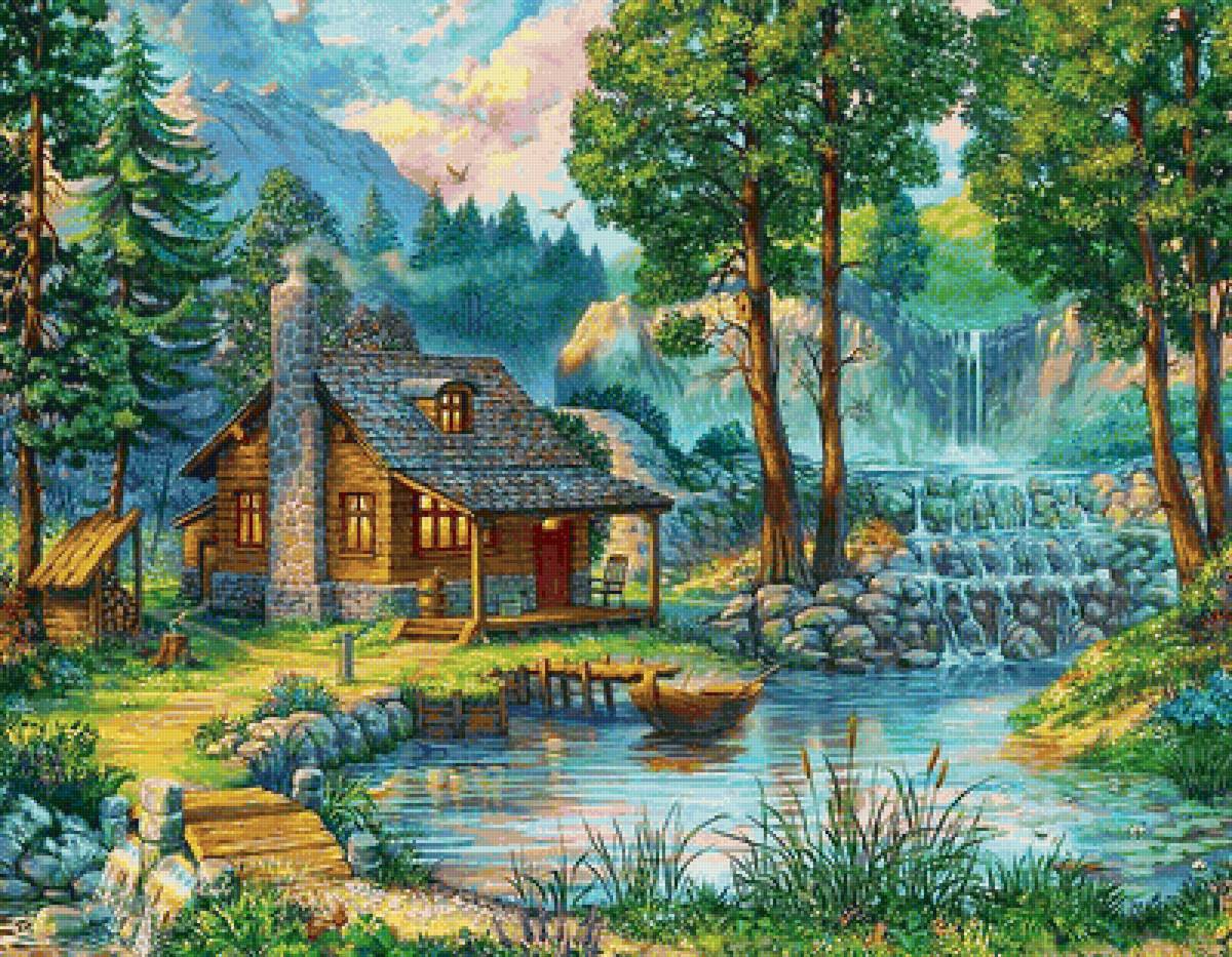 Серия "Волшебные домики" - лес, природа, дома, пейзаж, речка - предпросмотр
